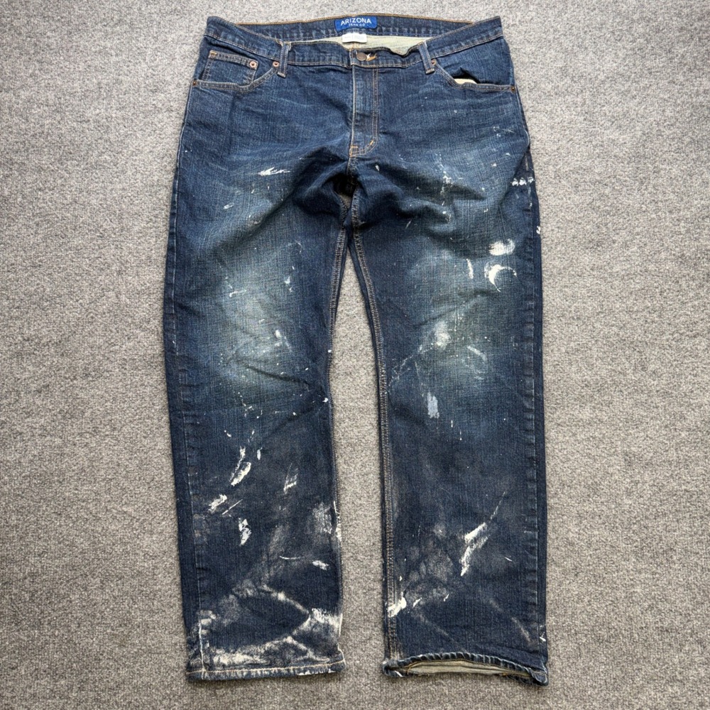 Arizona Jean Co Mens Relaxed Straight‎ Flex Jeans Dark Wash Paint Splatter 36x29